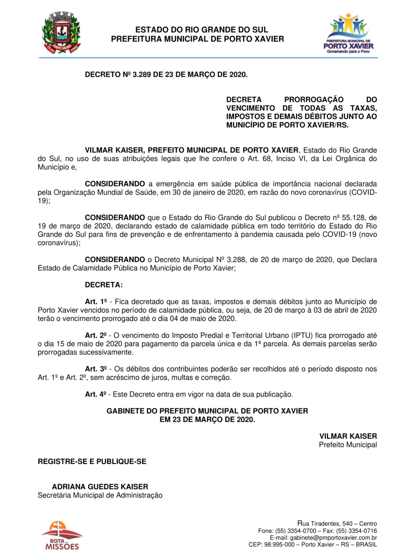 PRORROGADO PRAZO PARA PAGAMENTO DE DÉBITOS MUNICIPAIS